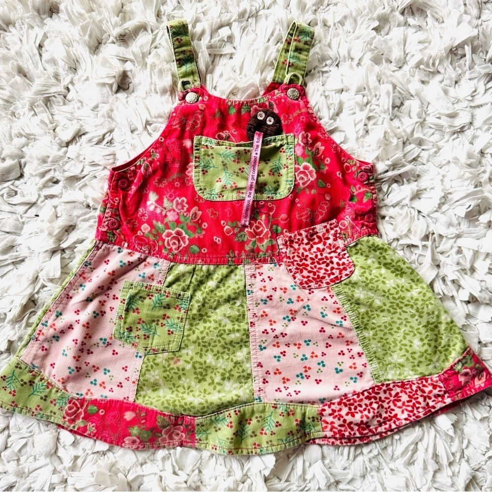 OILILY Corduroy floral patchwork toddler girls 2T dress vintage